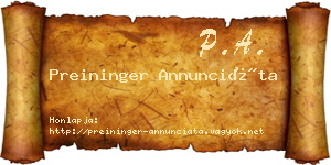 Preininger Annunciáta névjegykártya